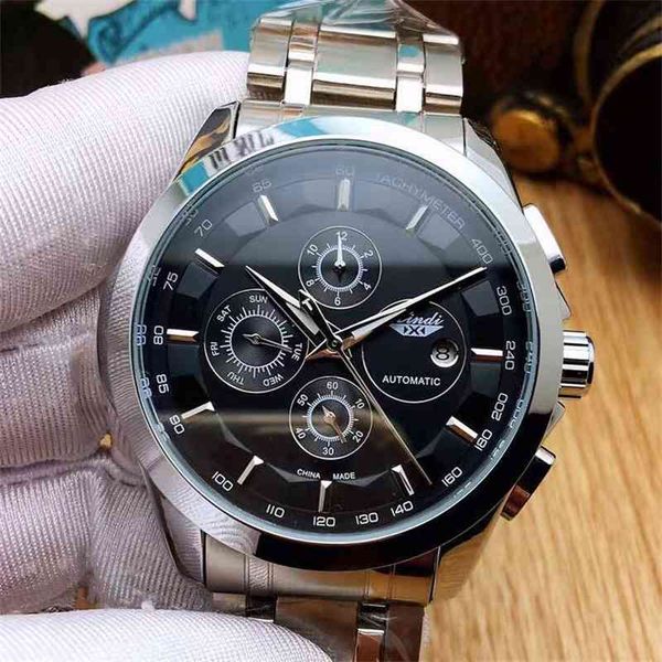 new three eye six pin automatic mechanical wristwatch steel band men's watch, Slivery;brown
new three eye six pin automatic mechanical wristwatch steel band men's watch, Slivery;brown
