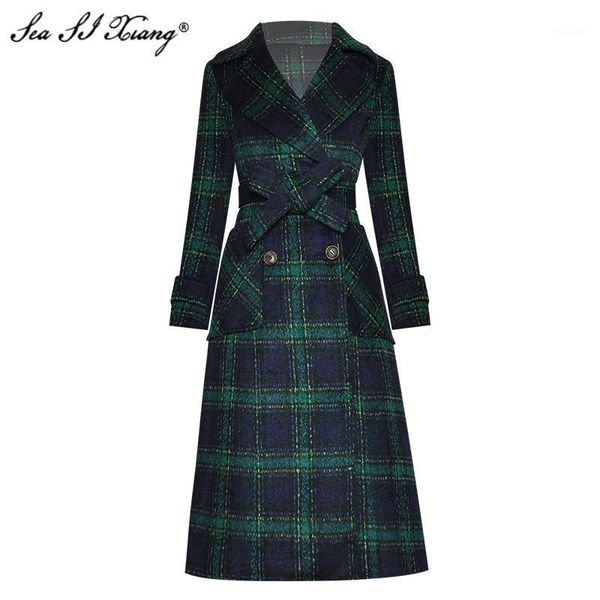 women's wool & blends seasixiang fashion designer autumn winter overcoat lace-up turn-down collar long sleeve plaid, Black
women's wool & blends seasixiang fashion designer autumn winter overcoat lace-up turn-down collar long sleeve plaid, Black