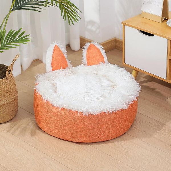 cat beds & furniture detachable cute ears dog kennel winter warm soft plush teddy bed sleeping house mat