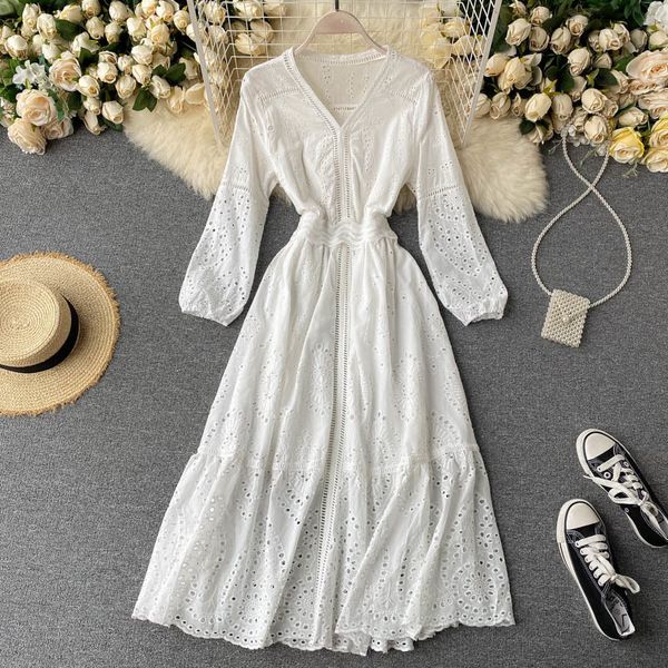 vintage floral embroidery white spring fall cotton dress women bohemian long lantern sleeve chic hollow high waist holiday 210525, Black;gray
vintage floral embroidery white spring fall cotton dress women bohemian long lantern sleeve chic hollow high waist holiday 210525, Black;gray