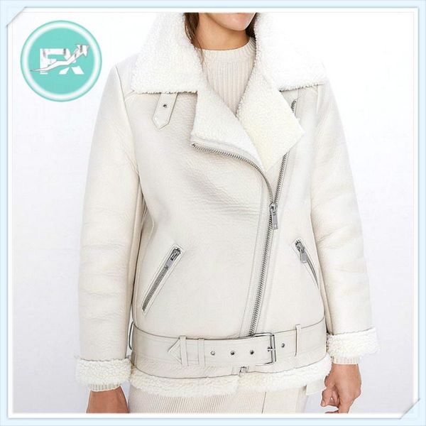 women's leather & faux g.sky winter lamb jacket women pu wool fur collar moto zipper warm thick outerwear, Black
women's leather & faux g.sky winter lamb jacket women pu wool fur collar moto zipper warm thick outerwear, Black