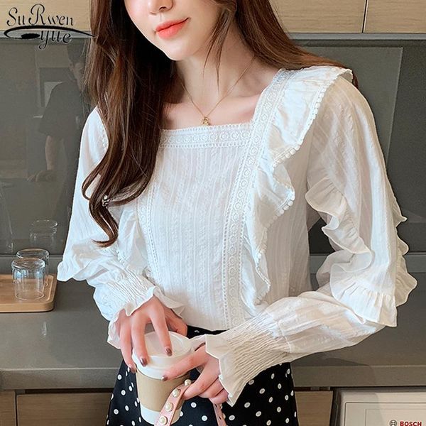 women's blouses & shirts autumn korean flare long sleeve square collar loose white shirt ruffles slim overalls for women vintage ropa d
women's blouses & shirts autumn korean flare long sleeve square collar loose white shirt ruffles slim overalls for women vintage ropa d