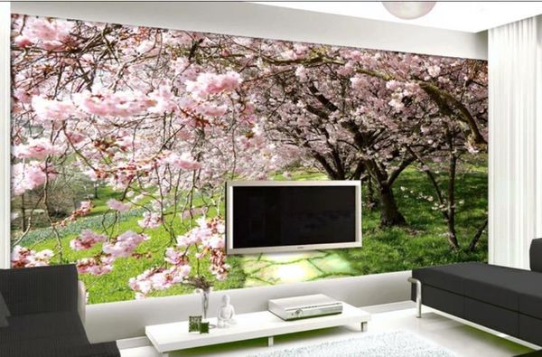 wallpapers customized wallpaper beautiful scenery cherry blossom flower slate road tree background wall