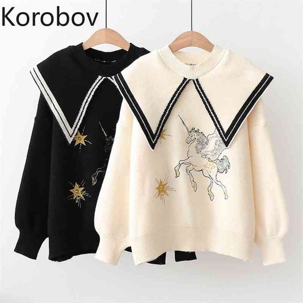 korobov autumn new outerwear contrast color embroidery long sleeve jumpers casual loose preppy style sweater women japanese 210430, White;black
korobov autumn new outerwear contrast color embroidery long sleeve jumpers casual loose preppy style sweater women japanese 210430, White;black