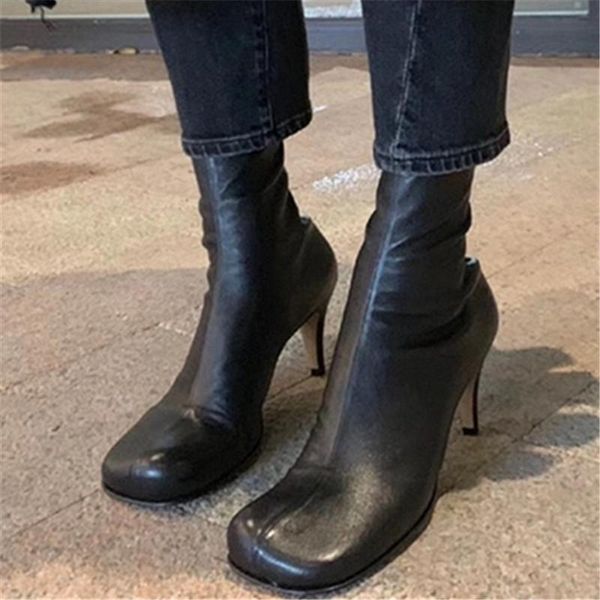 boots 2021 women ankle genuine leather slim fit elastic sock autumn botas mujer square toe high heel shoes woman pumps, Black
boots 2021 women ankle genuine leather slim fit elastic sock autumn botas mujer square toe high heel shoes woman pumps, Black