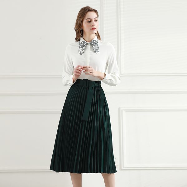 female designer defines spring embroidered white shirt long skirt two-piece suit office, Black
female designer defines spring embroidered white shirt long skirt two-piece suit office, Black