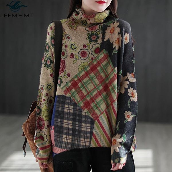 winter fall pullover knit bottoming turtleneck sweater loose vintage floral printing imitation mink velvet women's knitwear sweaters, White;black
winter fall pullover knit bottoming turtleneck sweater loose vintage floral printing imitation mink velvet women's knitwear sweaters, White;black