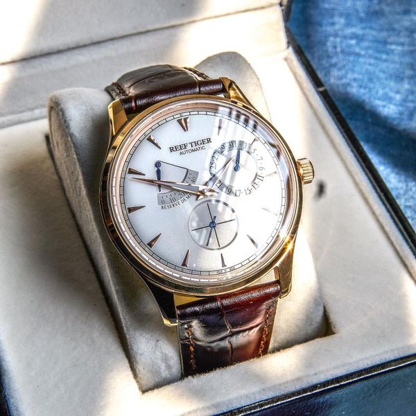reef tiger/rt mens elegant automatic watches with power reserve complete calendar rose gold watch rga1980 wristwatches, Slivery;brown
reef tiger/rt mens elegant automatic watches with power reserve complete calendar rose gold watch rga1980 wristwatches, Slivery;brown
