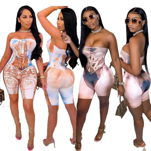 women's tracksuits 2021 summer oil painting positioning printing two-piece zipper tube top, Gray 
women's tracksuits 2021 summer oil painting positioning printing two-piece zipper tube top, Gray