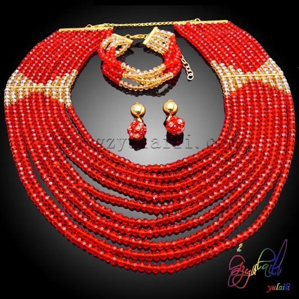 earrings & necklace yulaili 2021 jewelry set red and champagne beaded, Silver 
earrings & necklace yulaili 2021 jewelry set red and champagne beaded, Silver