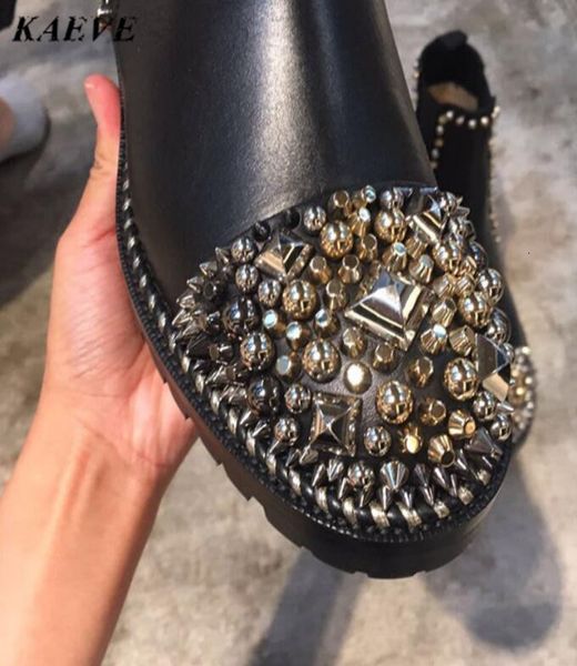 boot thick women winter high heels studded fembling rivets gold apartments boots, Black
boot thick women winter high heels studded fembling rivets gold apartments boots, Black