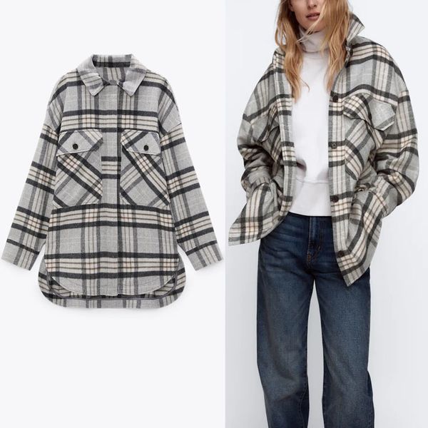 dresses vintage plaid overshirt women long sleeve asymmetric hem office lady shirt female chic flap patch pockets plus size top, Black;gray
dresses vintage plaid overshirt women long sleeve asymmetric hem office lady shirt female chic flap patch pockets plus size top, Black;gray