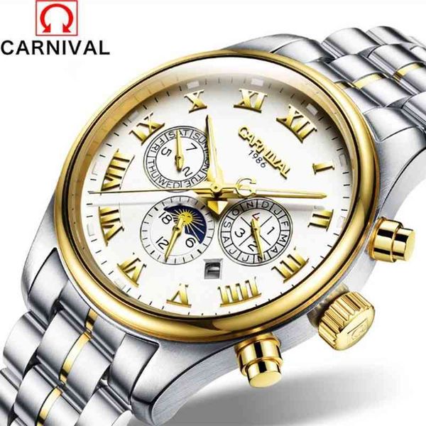 watches carnival automatic mark gold men fashion luxury waterproof calendar mechanical 2021 relogio masculino, Slivery;brown
watches carnival automatic mark gold men fashion luxury waterproof calendar mechanical 2021 relogio masculino, Slivery;brown