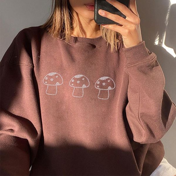 women hoodie mushroom print brown sweatshirt 2021 new long sleeve crew neck rhinestone pullover vintage streetwear casual hoodies, Black
women hoodie mushroom print brown sweatshirt 2021 new long sleeve crew neck rhinestone pullover vintage streetwear casual hoodies, Black