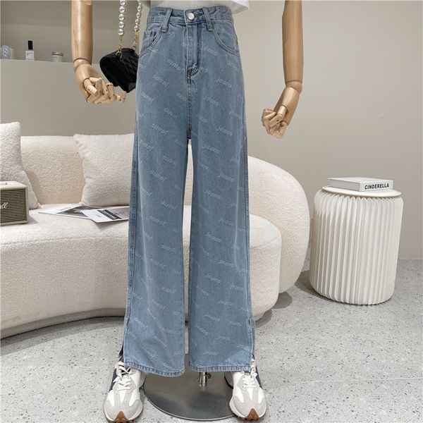 jeans female spring niche fashion design retro waist high loose split flared letter print brim pants wide leg, Blue
jeans female spring niche fashion design retro waist high loose split flared letter print brim pants wide leg, Blue