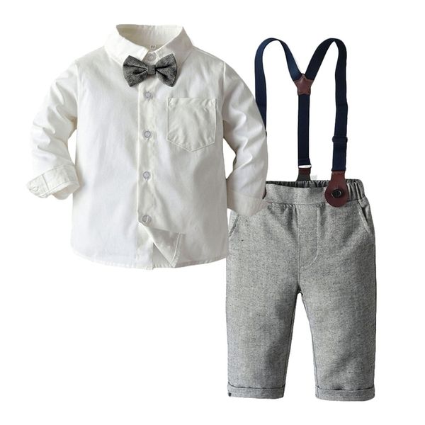 boy clothing set dress suit gentleman white shirt with bow tie + grey pants party wedding handsome kid for boys clothes 211104
boy clothing set dress suit gentleman white shirt with bow tie + grey pants party wedding handsome kid for boys clothes 211104