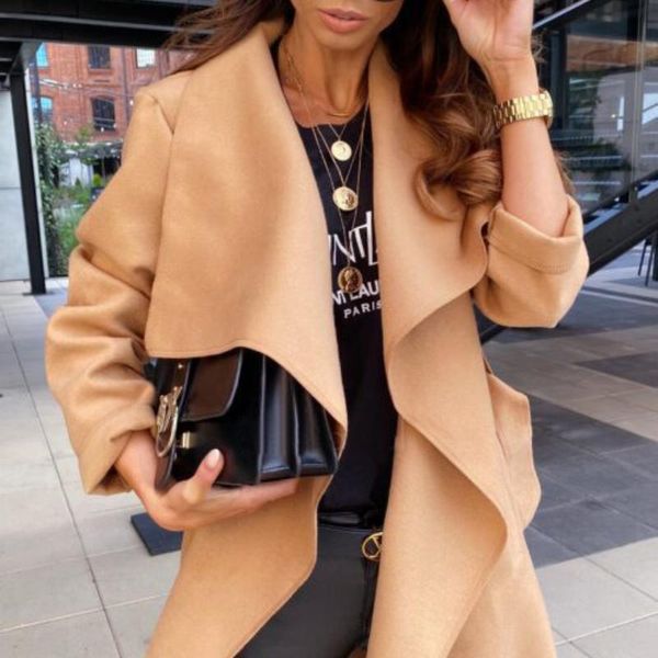 women's wool & blends european and american autumn winter 2021 fashion solid color lapel long-sleeved tie cardigan woolen coat clothing, Black
women's wool & blends european and american autumn winter 2021 fashion solid color lapel long-sleeved tie cardigan woolen coat clothing, Black
