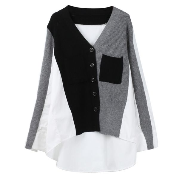 women's blouses & shirts womens designer color contrast long sleeve hem irregular stitching loose needle cardigan sizes-l k6r6, White
women's blouses & shirts womens designer color contrast long sleeve hem irregular stitching loose needle cardigan sizes-l k6r6, White