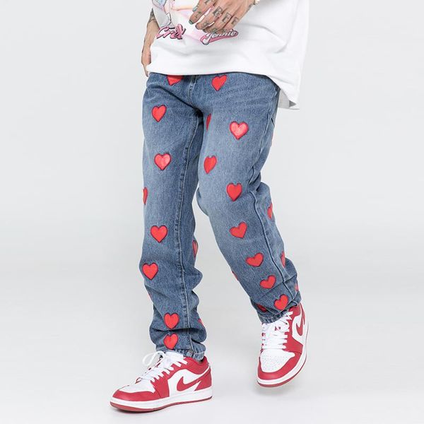 men's jeans harajuku leather love pattern embroidery washed pants mens and womens straight retro streetwear oversize denim trousers, Blue
men's jeans harajuku leather love pattern embroidery washed pants mens and womens straight retro streetwear oversize denim trousers, Blue
