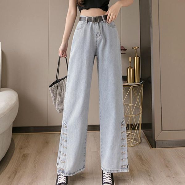 women's jeans button closed hem high waist wide leg straight loose for women s l xl, Blue
women's jeans button closed hem high waist wide leg straight loose for women s l xl, Blue