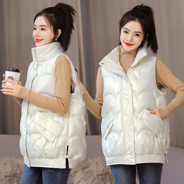 women's vests 2021 winter women pu vest warm stand collar sleeveless zipper thick padded coat casual female two pockets waistcoat, Black;white
women's vests 2021 winter women pu vest warm stand collar sleeveless zipper thick padded coat casual female two pockets waistcoat, Black;white