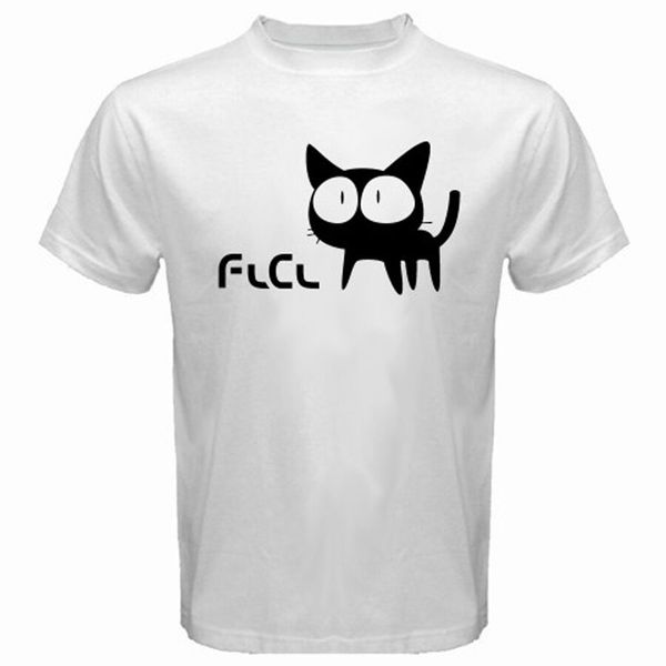 new flcl anime cartoon cat logo men's white t-shirt size s to 3xl, White;black 
new flcl anime cartoon cat logo men's white t-shirt size s to 3xl, White;black