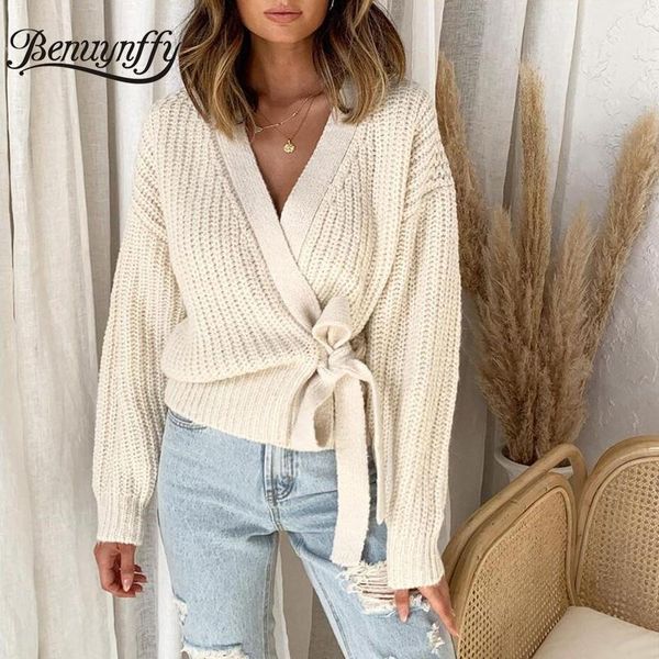 women's sweaters benuynffy v-neck wrap knitted sweater women autumn winter casual fashion streetwear female bandage pullover 2021, White;black
women's sweaters benuynffy v-neck wrap knitted sweater women autumn winter casual fashion streetwear female bandage pullover 2021, White;black