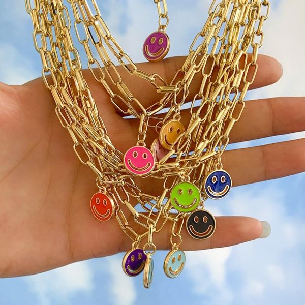 pendant necklaces cute lovely kids jewelry gold link chain enamel smile design geometric coin necklace for women girl charm party, Silver 
pendant necklaces cute lovely kids jewelry gold link chain enamel smile design geometric coin necklace for women girl charm party, Silver