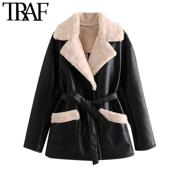traf women fashion with fur faux leather thick warm jacket coat vintage long sleeve tied belt female outerwear chic 210415, Black;brown
traf women fashion with fur faux leather thick warm jacket coat vintage long sleeve tied belt female outerwear chic 210415, Black;brown