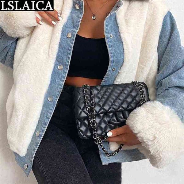 jeans jacket women loose long sleeve button coats and jackets fashion elegant plush patchwork party casual chaqueta mujer 210515, Black;brown
jeans jacket women loose long sleeve button coats and jackets fashion elegant plush patchwork party casual chaqueta mujer 210515, Black;brown