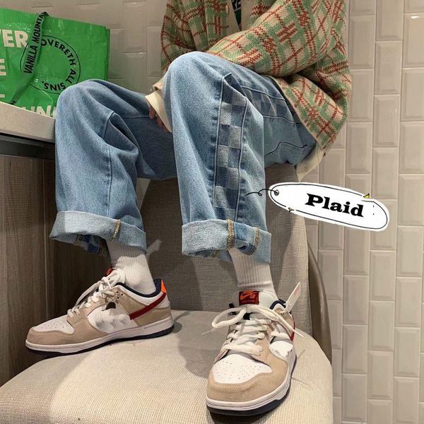 men's jeans godlikeu trend loose straight mid waist spring plaid wide leg pants male trousers, Blue
men's jeans godlikeu trend loose straight mid waist spring plaid wide leg pants male trousers, Blue