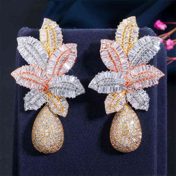 cwwzircons 3 tone gold luxury large leaf drop flower micro cubic zirconia paved naija wedding party earring for women cz644 210625, Silver
cwwzircons 3 tone gold luxury large leaf drop flower micro cubic zirconia paved naija wedding party earring for women cz644 210625, Silver