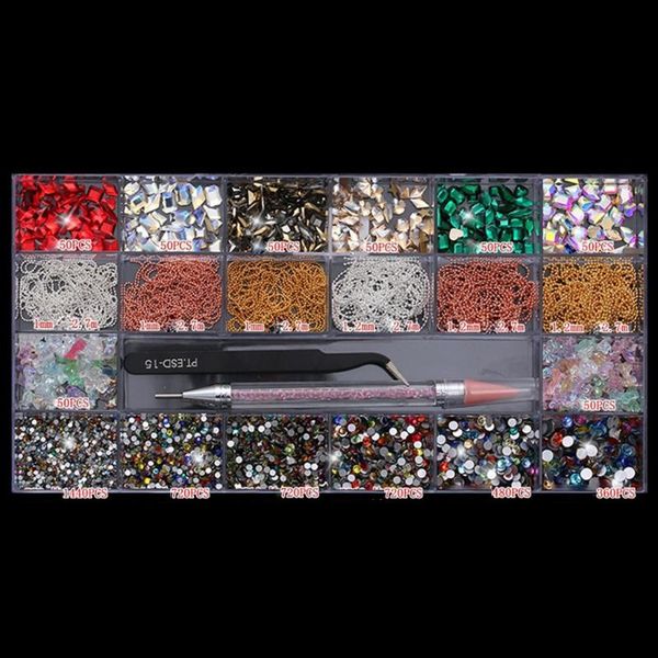 nail art decorations 21 grids glass decor multi shapes with dual-ended dotting pen tweezers, Silver;gold
nail art decorations 21 grids glass decor multi shapes with dual-ended dotting pen tweezers, Silver;gold
