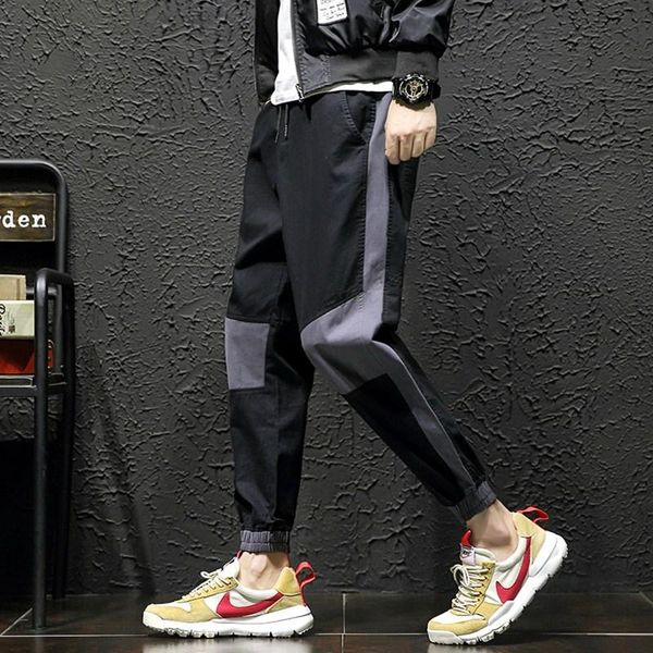 men's pants splicing pocket men cool hiphop fashion joggers trousers belt streetwear, Black
men's pants splicing pocket men cool hiphop fashion joggers trousers belt streetwear, Black