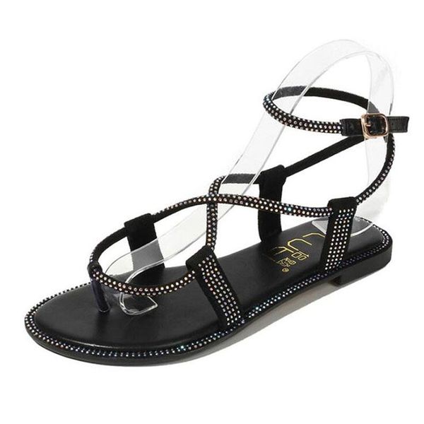fashion sandals women's low cut non-slip beach shoes cross belt open toe, Black