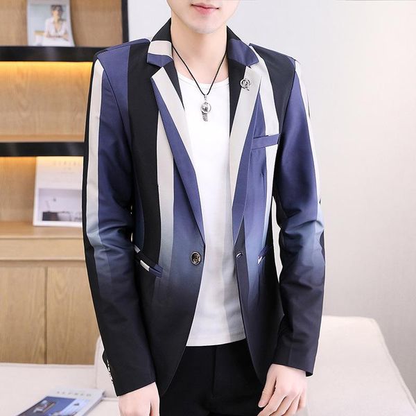 men's suits & blazers hoo 2021 autumn striped color matching suit teen trend slim casual printed blazer, White;black
men's suits & blazers hoo 2021 autumn striped color matching suit teen trend slim casual printed blazer, White;black