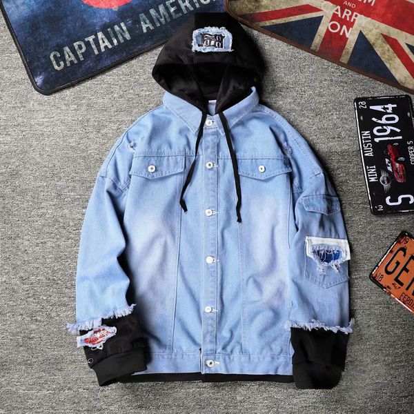 men cowboy jackets coat autumn beggar hole denim fake two pieces of korean trend casual all-match ripped jacket, Black;brown
men cowboy jackets coat autumn beggar hole denim fake two pieces of korean trend casual all-match ripped jacket, Black;brown