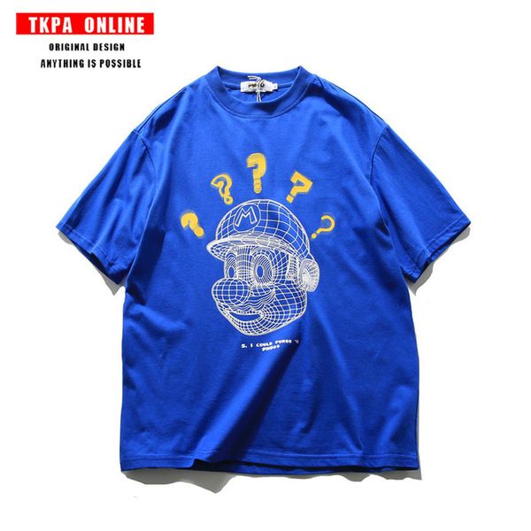 tkpa american short sleeve t-shirt ins guochao 2021 new men's half sleeve loose size chaochao tee, White 
tkpa american short sleeve t-shirt ins guochao 2021 new men's half sleeve loose size chaochao tee, White