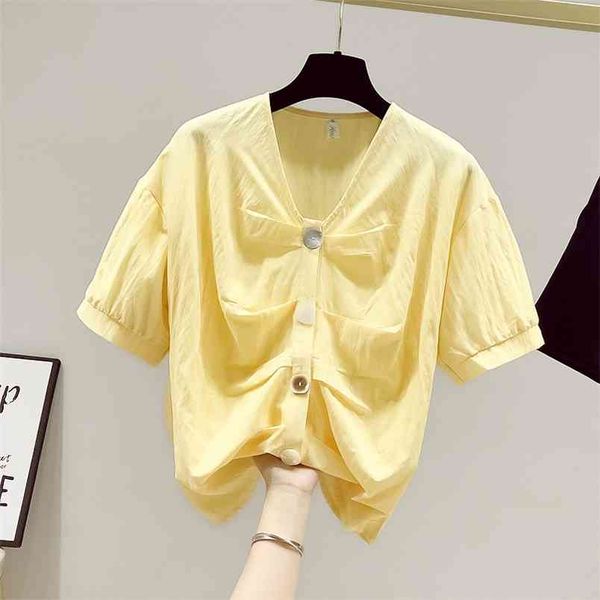 summer elegant women v neck short sleeves shirts female casual pullover ladies shirt blouse 210428, White