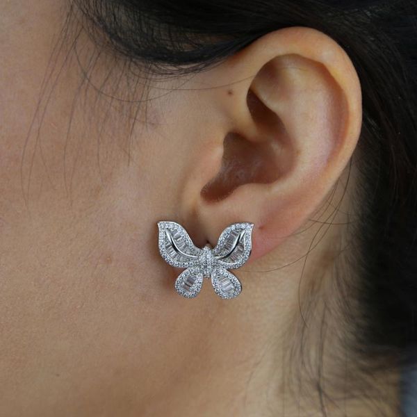 stud delicate butterfly earring for women full pave cz stone wedding engagement party fine accessories beauty bow, Golden;silver 
stud delicate butterfly earring for women full pave cz stone wedding engagement party fine accessories beauty bow, Golden;silver