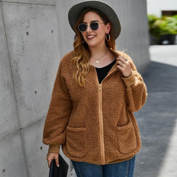 women's jackets female solid color plush jacket with pocket oversized women fashion lapel collar long sleeve loose outerwear chic, Black;brown 
women's jackets female solid color plush jacket with pocket oversized women fashion lapel collar long sleeve loose outerwear chic, Black;brown