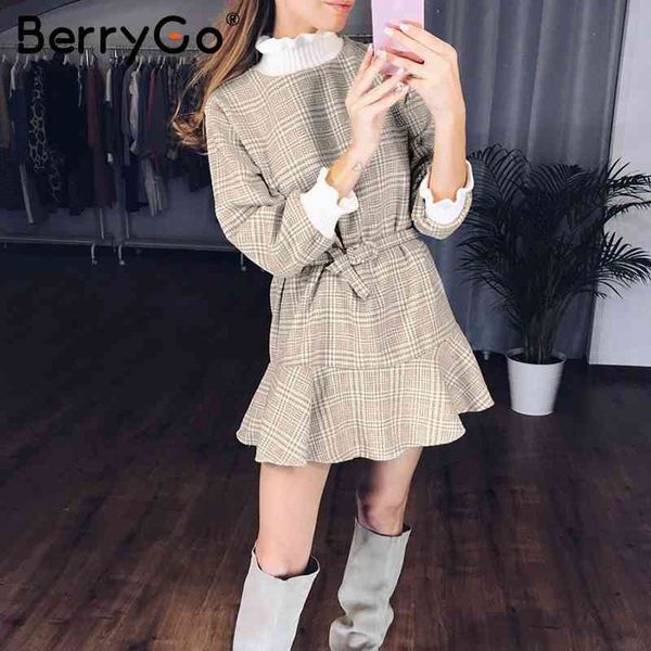 berrygo winter plaid mini dresses women turtle neck tweed short dress female vintage ruffle sash autumn office ladies vestidos, Black;gray
berrygo winter plaid mini dresses women turtle neck tweed short dress female vintage ruffle sash autumn office ladies vestidos, Black;gray