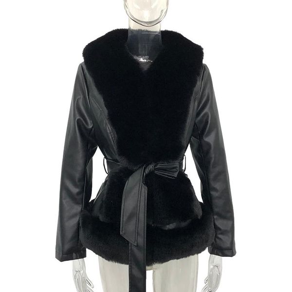 women's leather & faux fall jacket for women fashion slim solid color elegant lace patchwork ladies, Black
women's leather & faux fall jacket for women fashion slim solid color elegant lace patchwork ladies, Black