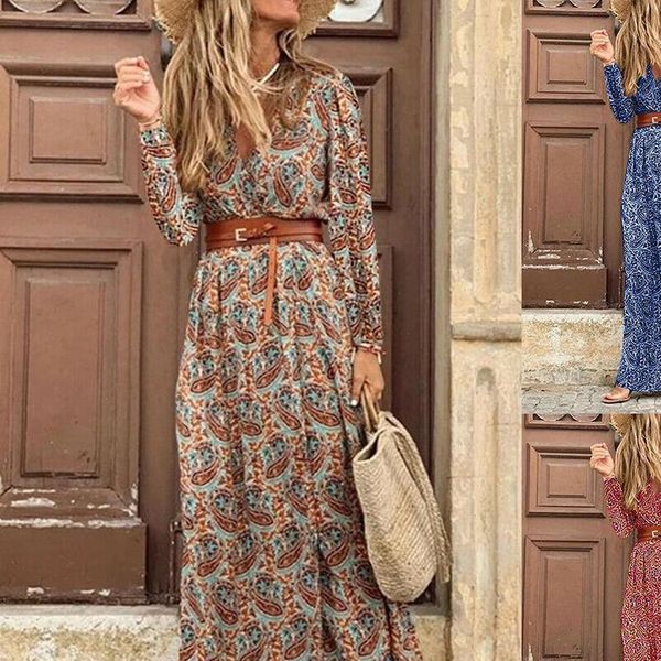 womens dresses s 3xl plus size boho dress women v neck long sleeve paisley print belt high split party maxi, Black;gray
womens dresses s 3xl plus size boho dress women v neck long sleeve paisley print belt high split party maxi, Black;gray