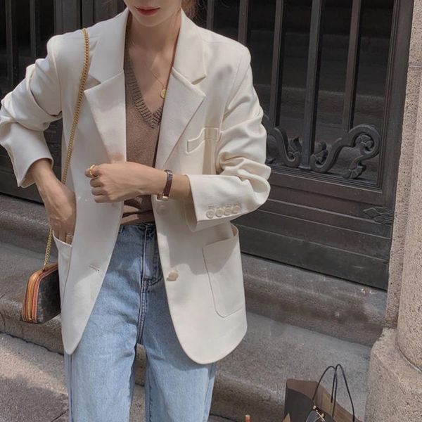 women's suits & blazers 2021 spring autumn womens korean fashion single-breasted blazer office lady casual loose notched solid slim, White;black
women's suits & blazers 2021 spring autumn womens korean fashion single-breasted blazer office lady casual loose notched solid slim, White;black