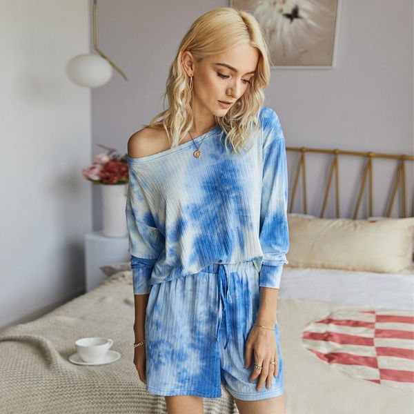 fashion women's suit spring casual round neck pullover tie-dye printing simple home two-piece shorts donsignet tracksuits, Gray
fashion women's suit spring casual round neck pullover tie-dye printing simple home two-piece shorts donsignet tracksuits, Gray