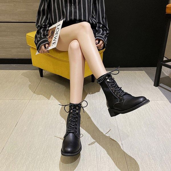 spring and autumn 2021 round head boot women's leather elastic lace-up middle heel leisure x585 boots, Black
spring and autumn 2021 round head boot women's leather elastic lace-up middle heel leisure x585 boots, Black