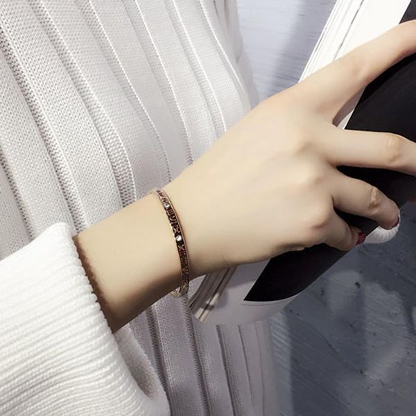 bangle fashion opening titanium steel bangles crystal rose gold white roman numerals women's bracelet, Black
bangle fashion opening titanium steel bangles crystal rose gold white roman numerals women's bracelet, Black
