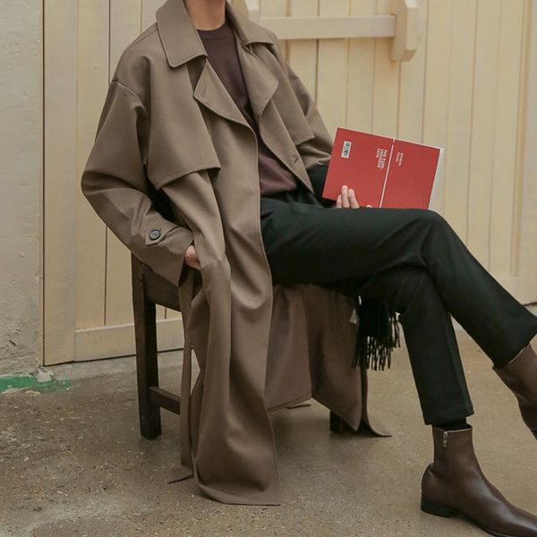 2021 autumn new korean fashion double breasted windbreaker men's middle long loose handsome men's trench coat belt, Tan;black
2021 autumn new korean fashion double breasted windbreaker men's middle long loose handsome men's trench coat belt, Tan;black