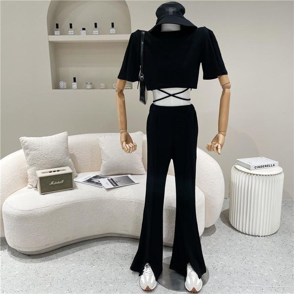 niche design two piece set women spring summer 2021 fashion tight high waist rope jacket + open and drooping casual flared pants women', White
niche design two piece set women spring summer 2021 fashion tight high waist rope jacket + open and drooping casual flared pants women', White